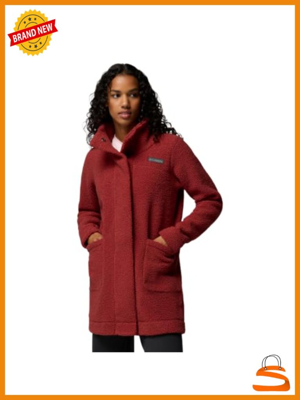 Sherpa Fleece Long Jacket with Plush Collar Snap Placket